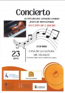 CONCIERTO ”ALUMNOS DEL CONSERVATORIO JESÚS DE MONASTERIO – SEDE DE LAREDO” @ Salón de Actos de la Casa de Cultura Dr. Velasco