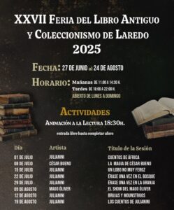 FERIA DEL LIBRO ANTIGUO Y COLECCIONISMO LAREDO 2025 @ C/ López Seña, s/n. (Horario: De 11:00 a 14:30 h. y de 8:00 a 22:00 h.)